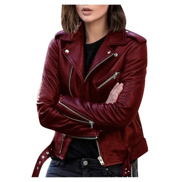 Amy Faux Leather Biker Jacket - Maroon / s - St Vesti | Coats & Jackets
