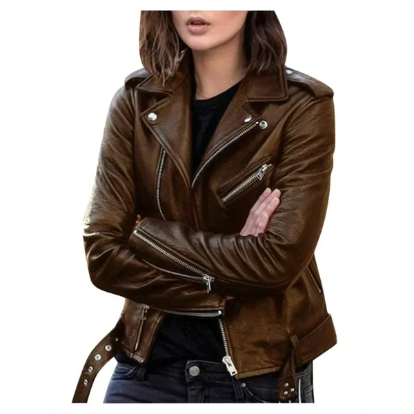 Amy Faux Leather Biker Jacket - Brown / s - St Vesti | Coats & Jackets