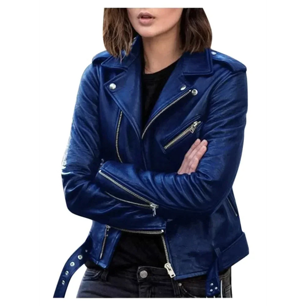Amy Faux Leather Biker Jacket - Blue / s - St Vesti | Coats & Jackets