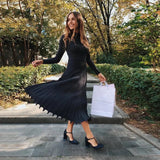 Amy Knit Pleated Midi Dress - Black / s - St Vesti | All Dresses - Cocktail Dresses Formal Dresses + More.