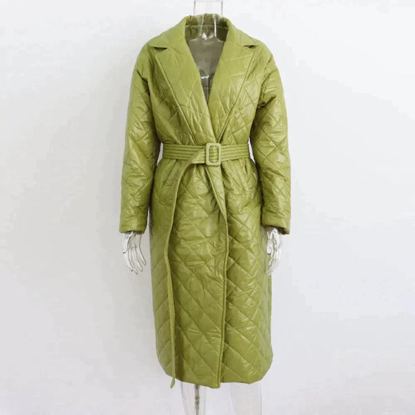 Anna Quilted Longline Coat - Green / s - St Vesti | Coats & Jackets