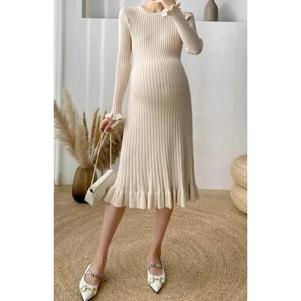 Annabella Maternity Knit Dress - Apricot / One Size - St Vesti | Maternity Clothes