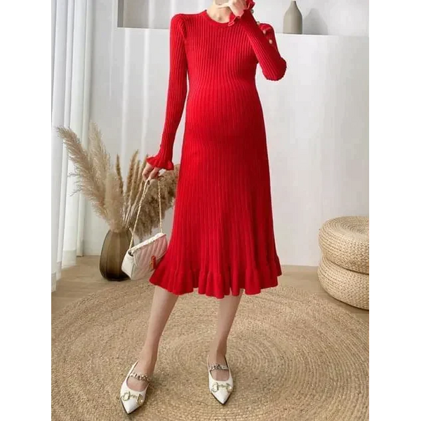Annabella Maternity Knit Dress - Red / One Size - St Vesti | Maternity Clothes