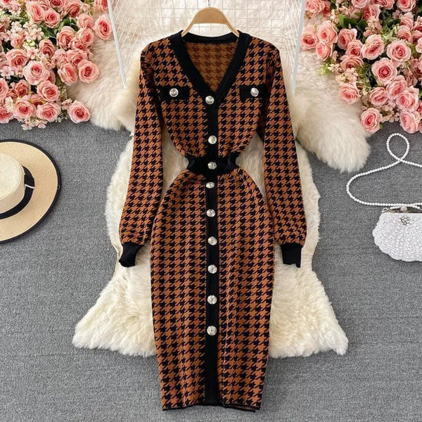 Bebo Checked Knit Dress - Brown / One Size - St Vesti | Day Dresses