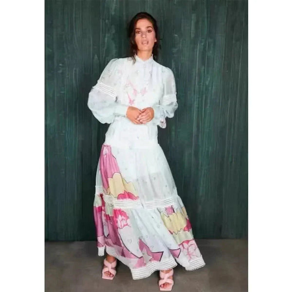 Brenda Floral Chiffon Maxi Dress In White With Pink - White / s - St Vesti | All Dresses - Cocktail Dresses Formal