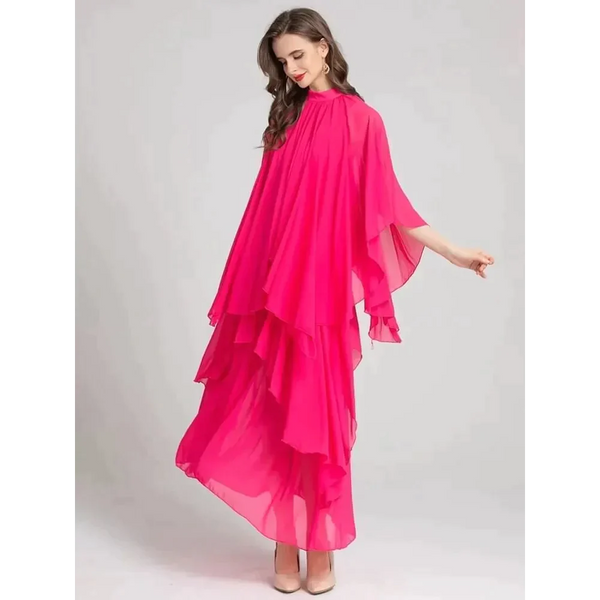 Butterfly Draped Asymmetrical Dusty Rose/yellow Maxi - Red / s - St Vesti | All Dresses - Cocktail Dresses Formal