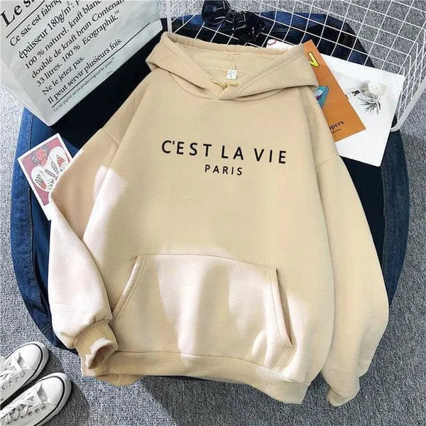 C’est La Vie Hoodie Sweater - Khaki / s - St Vesti | Plus Size