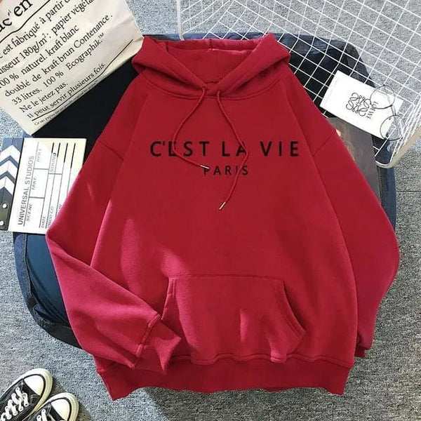 C’est La Vie Hoodie Sweater - Red / s - St Vesti | Plus Size
