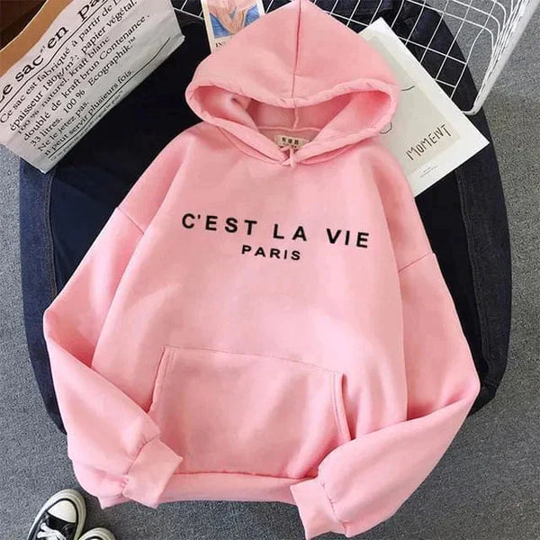 C’est La Vie Hoodie Sweater - Pink / s - St Vesti | Plus Size