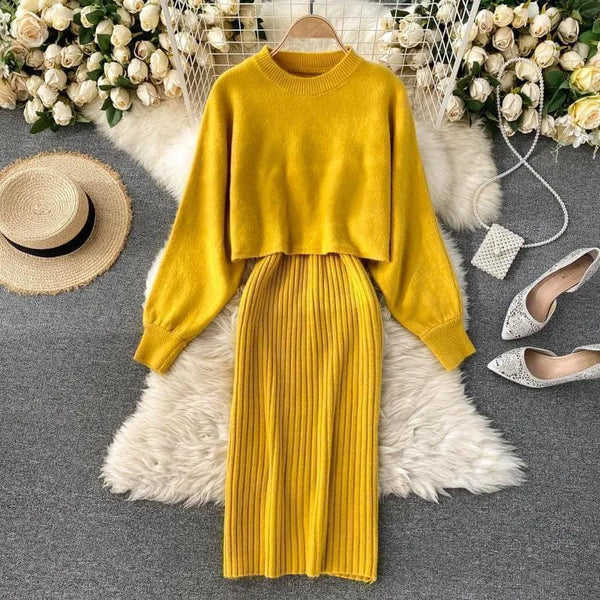Delilah Knitted Midi Two Piece Set - Yellow / One Size - St Vesti | All Dresses - Cocktail Dresses Formal Dresses +