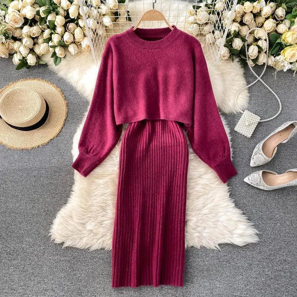 Delilah Knitted Midi Two Piece Set - Berry / One Size - St Vesti | All Dresses - Cocktail Dresses Formal Dresses + More.