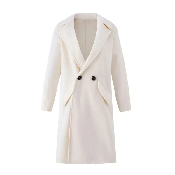 Ellie Double-breasted Long Woolen Coat - White / 2xl - St Vesti | Coats & Jackets