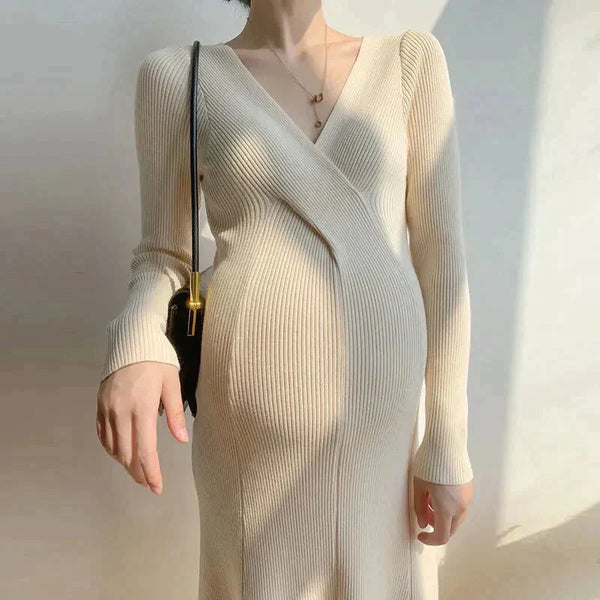 Eva Maternity Knit Midi Dress - Apricot / m - St Vesti | All Dresses - Cocktail Dresses Formal Dresses + More.