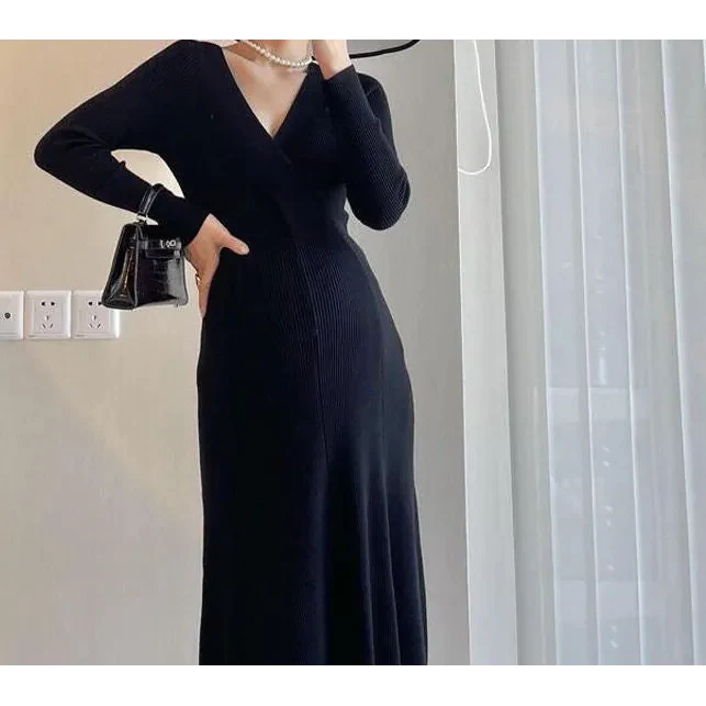 Eva Maternity Knit Midi Dress - Black / m - St Vesti | All Dresses - Cocktail Dresses Formal Dresses + More.