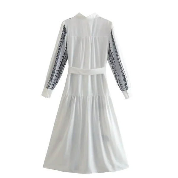 Geometric Midi Dress In Black & White With Belt - St Vesti | All Dresses - Cocktail Dresses Formal Dresses + More.