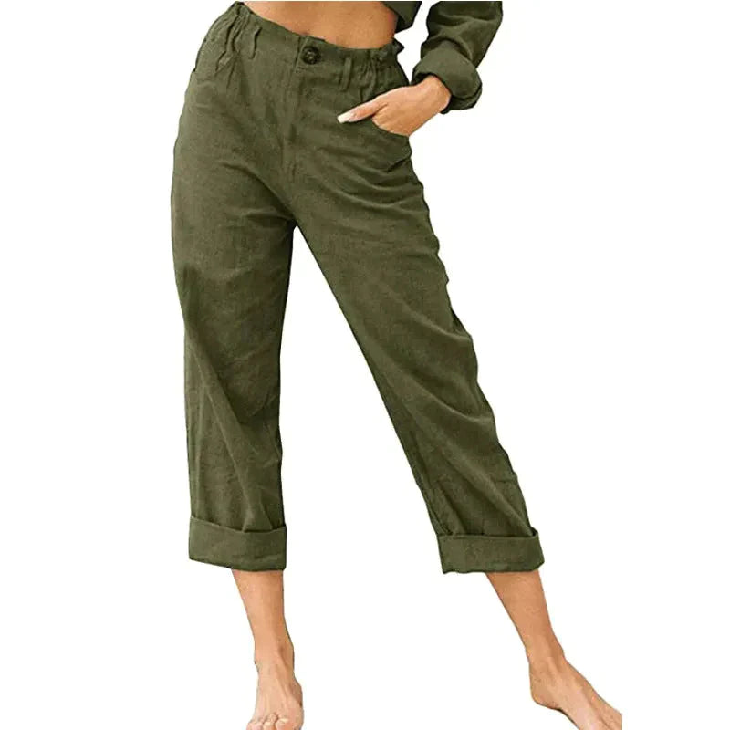 High Waist Linen Blend Pants - Green / s - St Vesti | Women’s Pants | Jeans Trousers Pants Joggers & Culottes