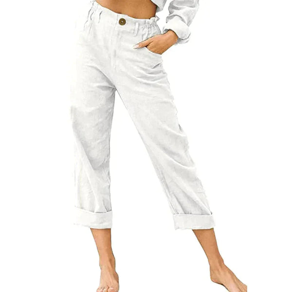 High Waist Linen Blend Pants - White / s - St Vesti | Women’s Pants | Jeans Trousers Pants Joggers & Culottes
