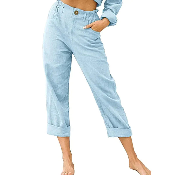 High Waist Linen Blend Pants - Sky Blue / s - St Vesti | Women’s Pants | Jeans Trousers Pants Joggers & Culottes