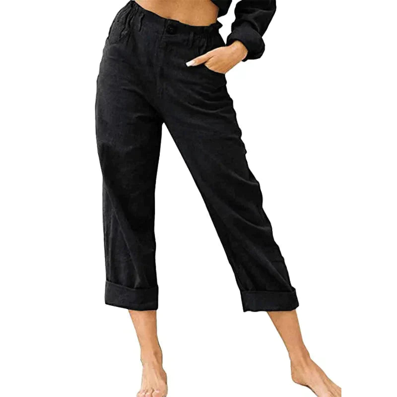 High Waist Linen Blend Pants - Black / s - St Vesti | Women’s Pants | Jeans Trousers Pants Joggers & Culottes