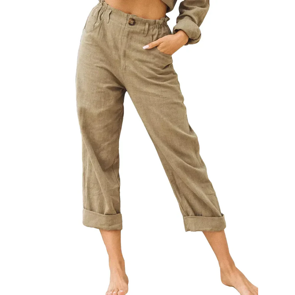 High Waist Linen Blend Pants - Brown / s - St Vesti | Women’s Pants | Jeans Trousers Pants Joggers & Culottes