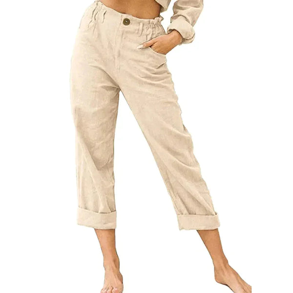 High Waist Linen Blend Pants - Apricot / s - St Vesti | Women’s Pants | Jeans Trousers Pants Joggers & Culottes