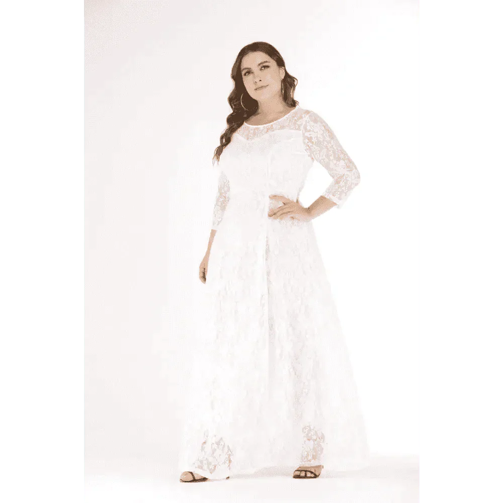 Jane plus size lace dress for wedding or formal - white / xl - st vesti | all dresses - cocktail dresses formal dresses