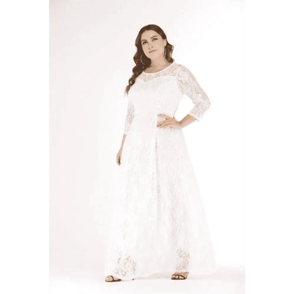 Jane plus size lace dress for wedding or formal - white / xl - st vesti | all dresses - cocktail dresses formal dresses
