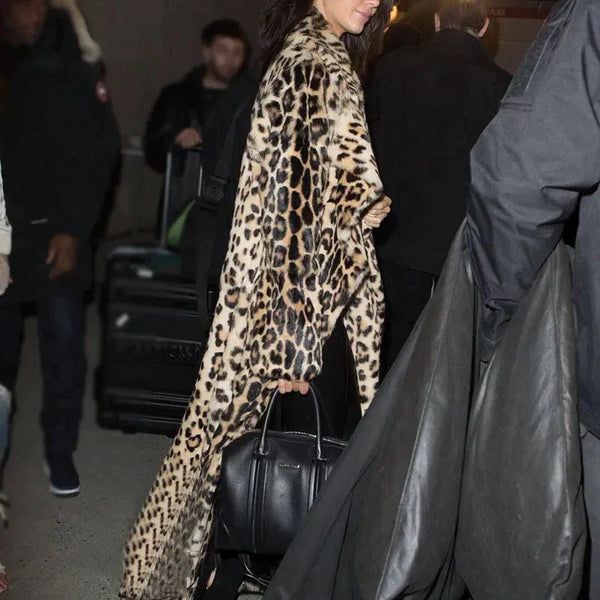 Leopard Long Faux Fur Coat - St Vesti | Coats & Jackets