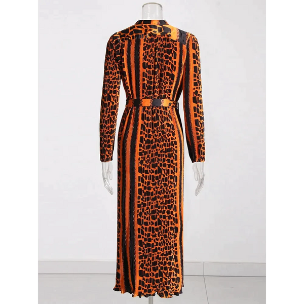 Leopard Loose Pleated Dress - Orange / One Size - St Vesti | All Dresses - Cocktail Dresses Formal Dresses + More.
