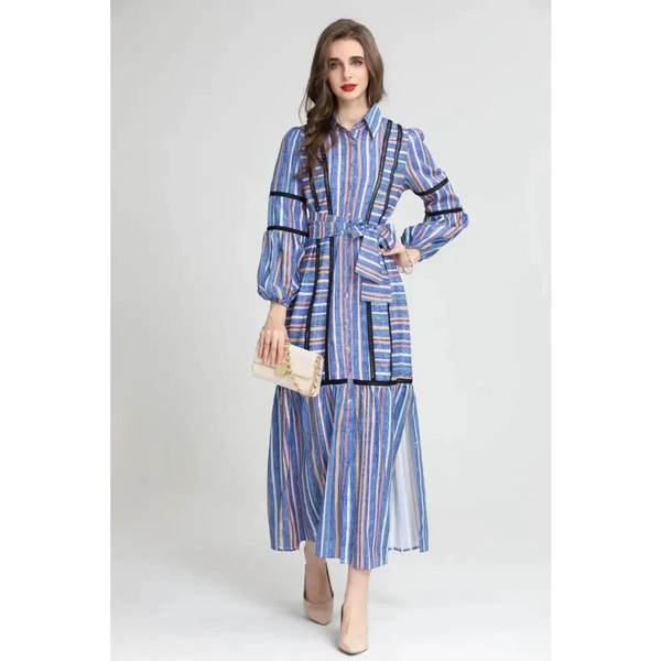 Madoona Striped Maxi Dress In Blue - Blue / s - St Vesti | All Dresses - Cocktail Dresses Formal Dresses + More.