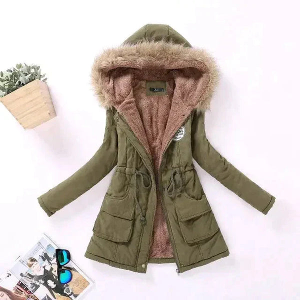 Mid Length Fur Jacket - Army Green / 3xl - St Vesti | Coats & Jackets