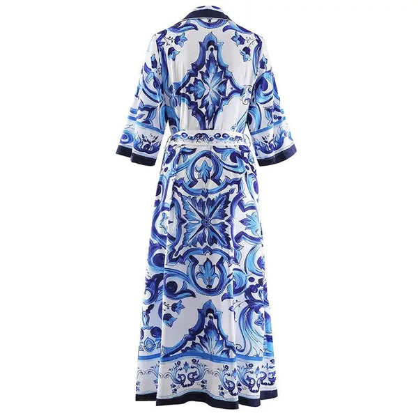 Penelope Midi Dress In Blue & White - St Vesti | All Dresses - Cocktail Dresses Formal Dresses + More.