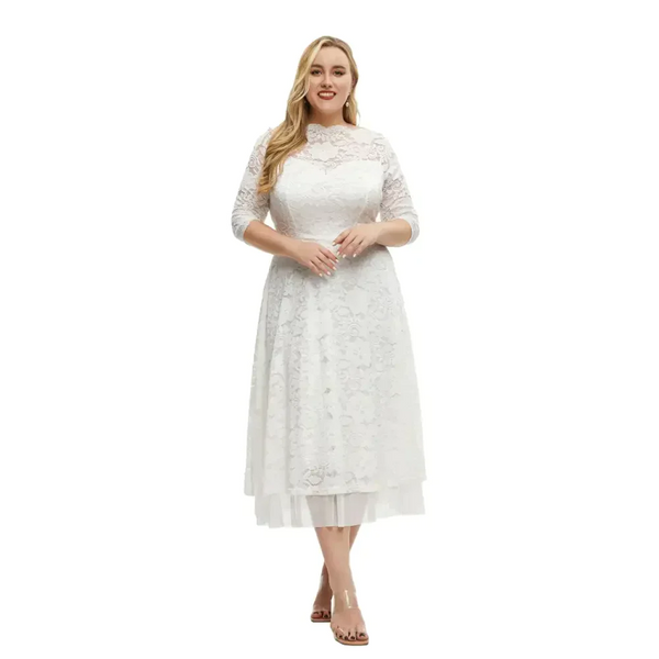 Plus Size Lace Dinner Dress In White - White / Xl - St Vesti | All Dresses - Cocktail Dresses Formal Dresses + More.