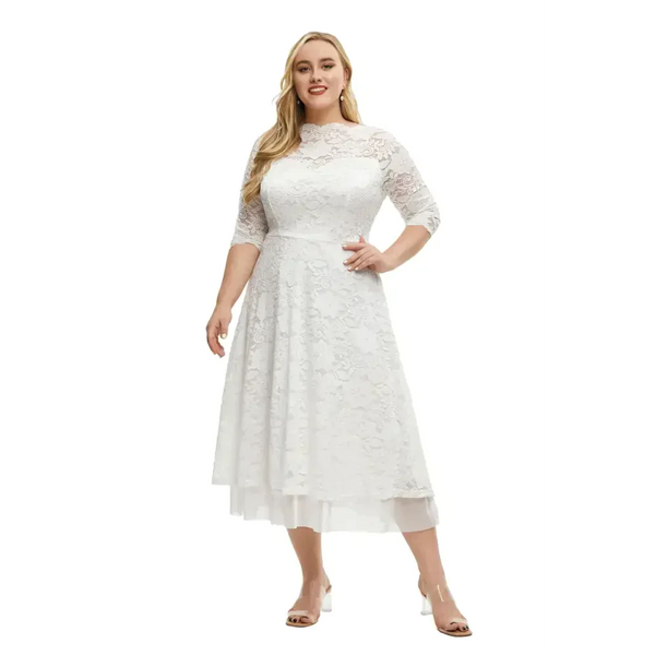 Plus Size Lace Dinner Dress In White - St Vesti | All Dresses - Cocktail Dresses Formal Dresses + More.