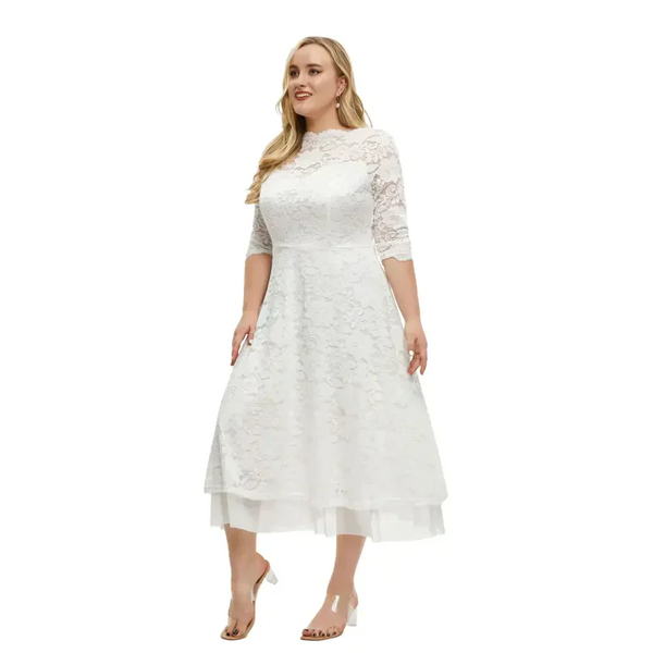 Plus Size Lace Dinner Dress In White - St Vesti | All Dresses - Cocktail Dresses Formal Dresses + More.