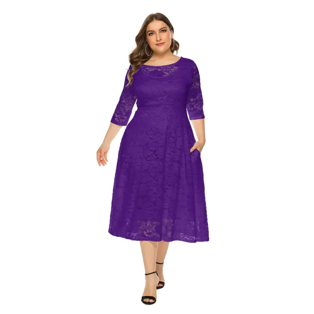 Plus Size Lace Dinner Midi Dress Multi Colour - Purple / Xl - St Vesti | All Dresses - Cocktail Dresses Formal Dresses +