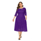 Plus Size Lace Dinner Midi Dress Multi Colour - Purple / Xl - St Vesti | All Dresses - Cocktail Dresses Formal Dresses +