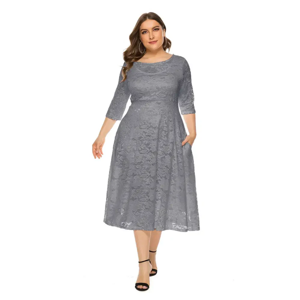 Plus Size Lace Dinner Midi Dress Multi Colour - Grey / Xl - St Vesti | All Dresses - Cocktail Dresses Formal Dresses +