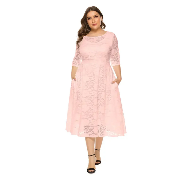 Plus Size Lace Dinner Midi Dress Multi Colour - Pink / Xl - St Vesti | All Dresses - Cocktail Dresses Formal Dresses +