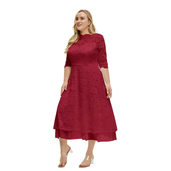 Plus Size Lace Evening Dress In Red - St Vesti | All Dresses - Cocktail Dresses Formal Dresses + More.