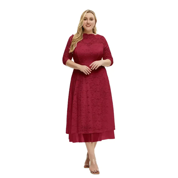 Plus Size Lace Evening Dress In Red - Red / Xl - St Vesti | All Dresses - Cocktail Dresses Formal Dresses + More.
