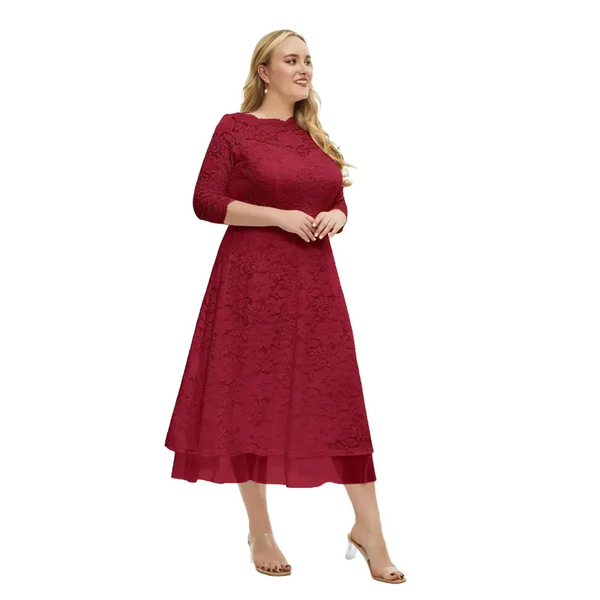 Plus Size Lace Evening Dress In Red - St Vesti | All Dresses - Cocktail Dresses Formal Dresses + More.