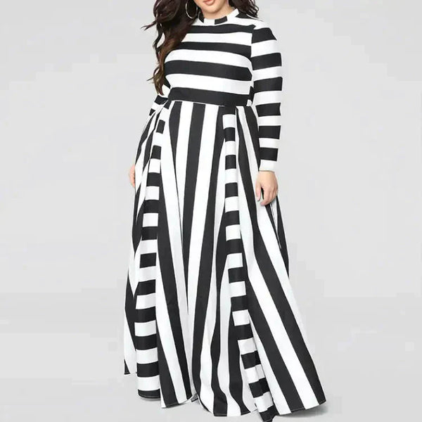 Plus Size Striped Maxi Dress - Black / l - St Vesti | All Dresses - Cocktail Dresses Formal Dresses + More.