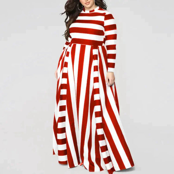 Plus Size Striped Maxi Dress - Red / l - St Vesti | All Dresses - Cocktail Dresses Formal Dresses + More.