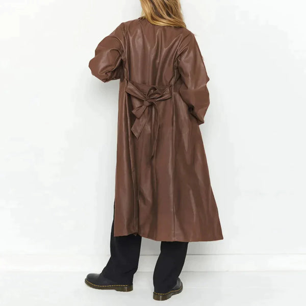 Stacey Vegan Leather Trench Coat In Brown - St Vesti | Coats & Jackets