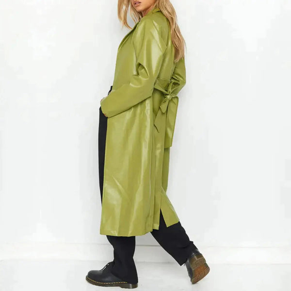 Stacey Vegan Leather Trench Coat In Green - St Vesti | Coats & Jackets