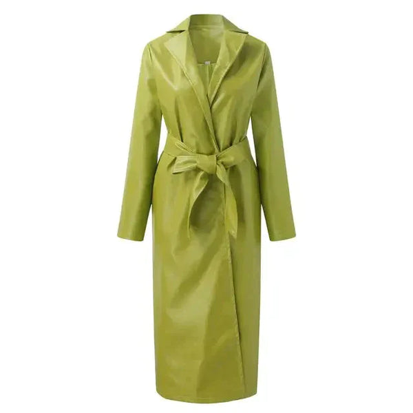 Stacey Vegan Leather Trench Coat In Green - Green / s - St Vesti | Coats & Jackets