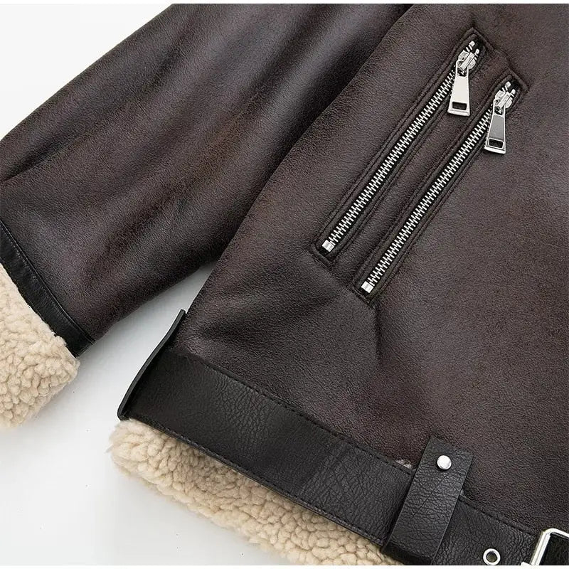 Thick Brown Vegan Leather Jacket - St Vesti | Coats & Jackets