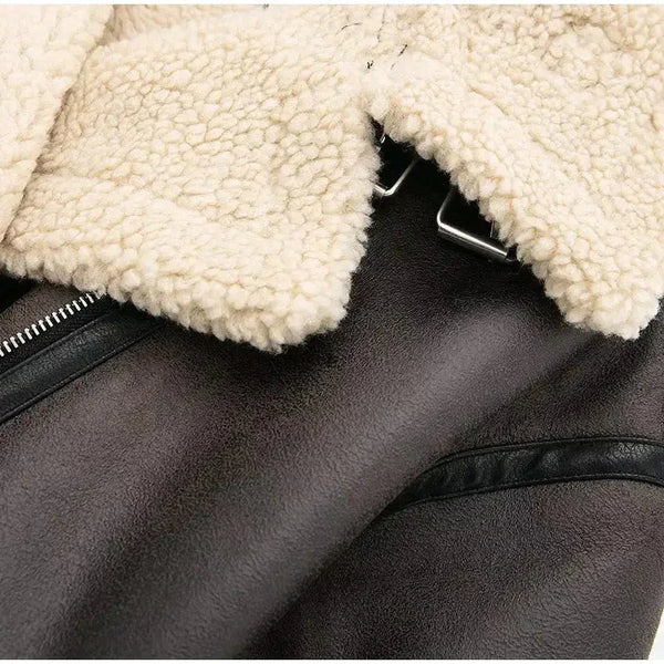 Thick Brown Vegan Leather Jacket - St Vesti | Coats & Jackets