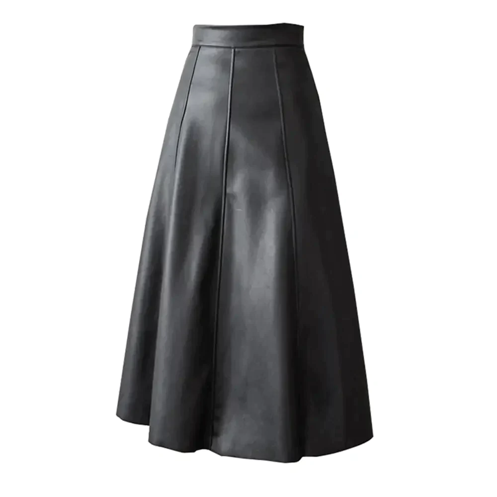 Vegan Leather Midi Skirt In Black - Black / s - St Vesti | All Womens Skirts Leather Skirts And Maxi Skirts